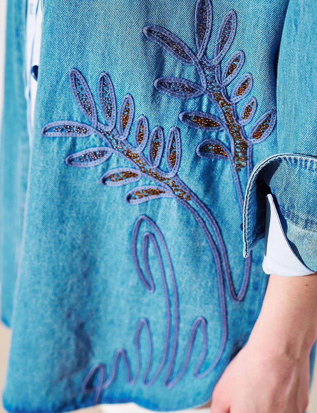 Embroidered Denim Jacket Blue