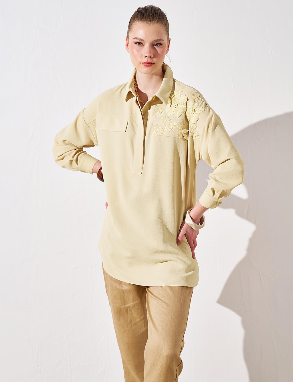 Embroidered Shoulder Tunic Light Yellow
