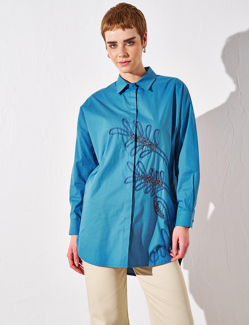 Tunic with Embroidery Applique Indigo