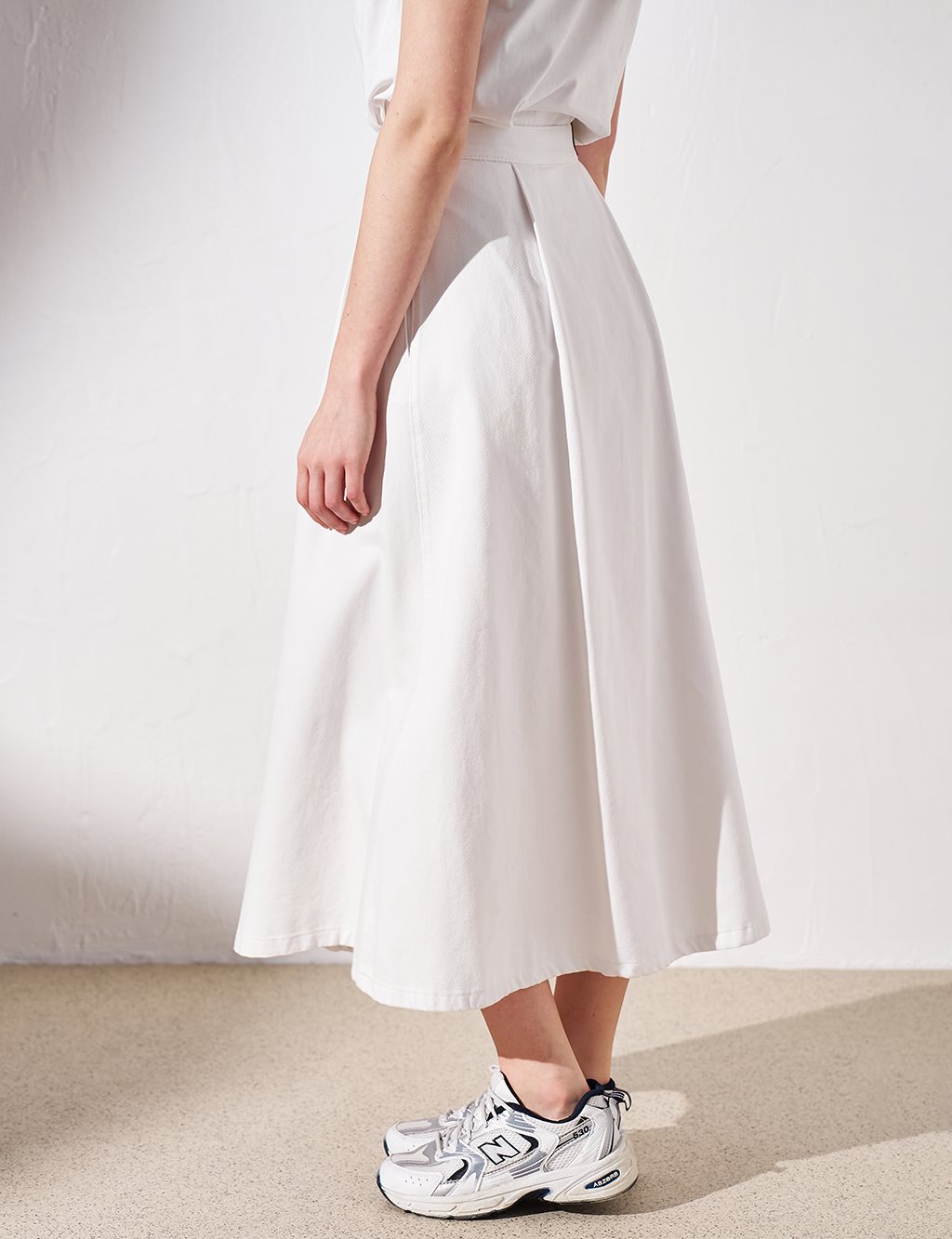 Buttoned Denim Skirt Optical White