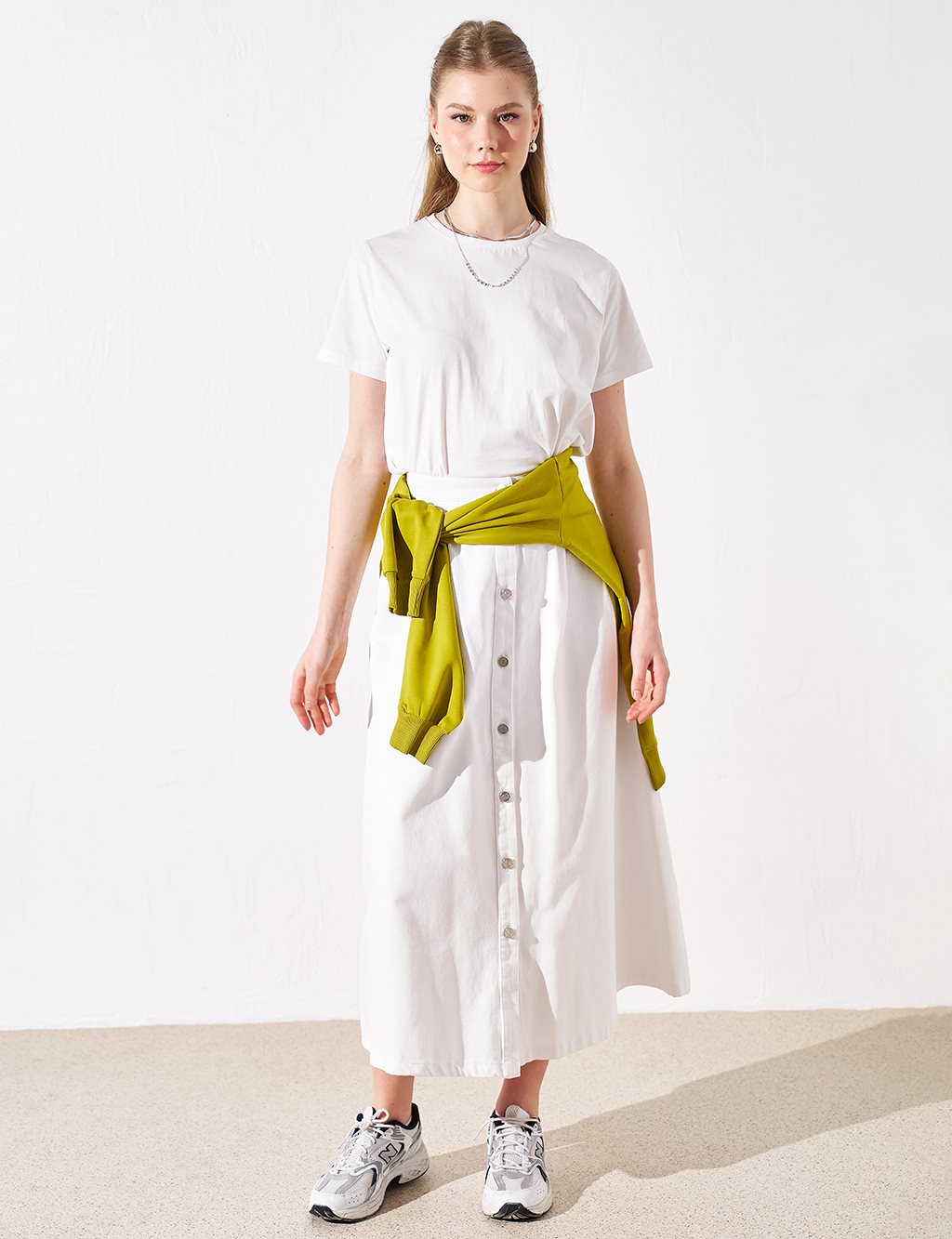 Buttoned Denim Skirt Optical White