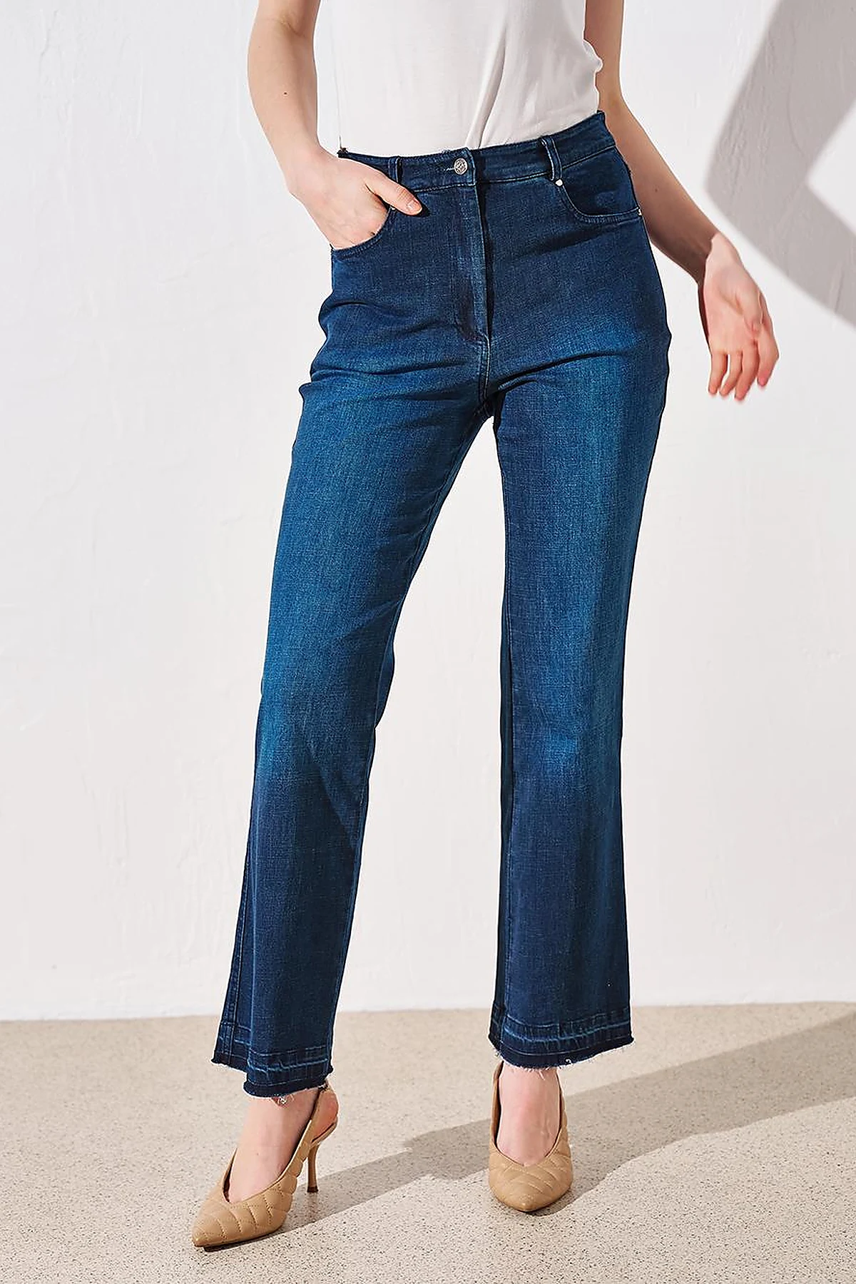 High Waist Denim Pants Navy Blue