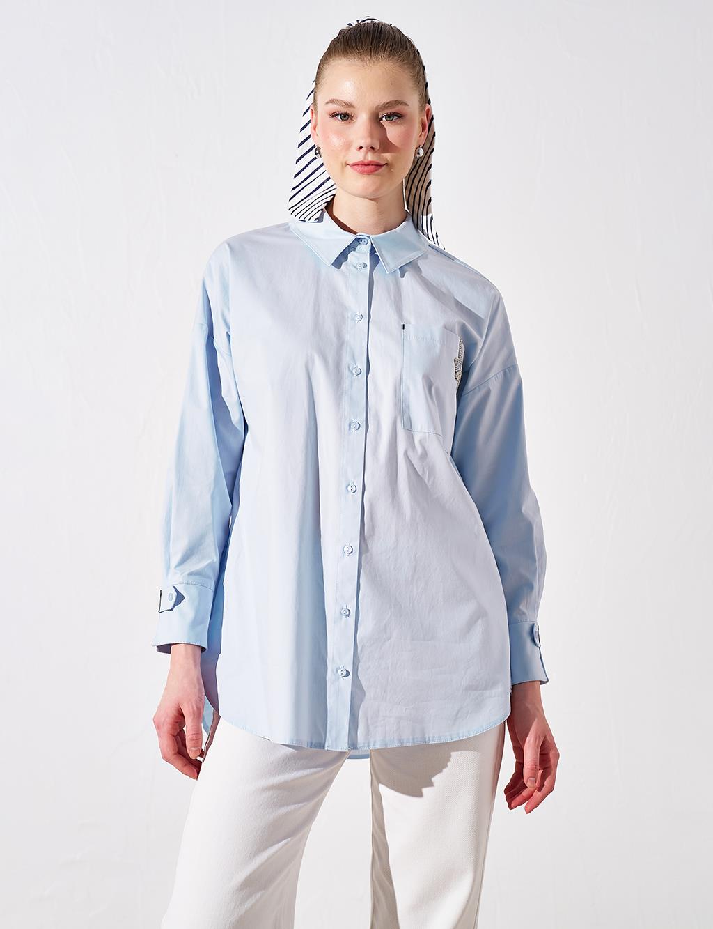 Accessory Detailed Shirt Collar Tunic Blue