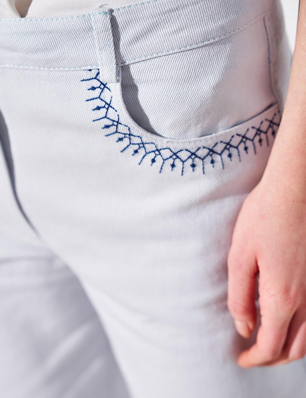 Embroidered Denim Trousers with Tassels Blue