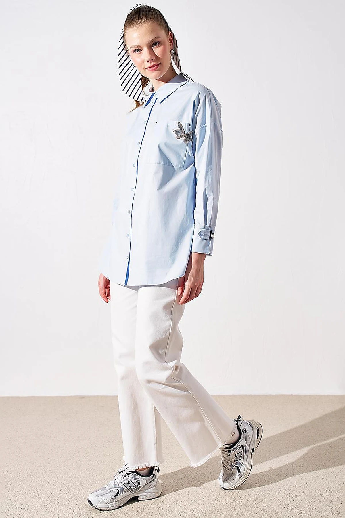 Accessory Detailed Shirt Collar Tunic Blue