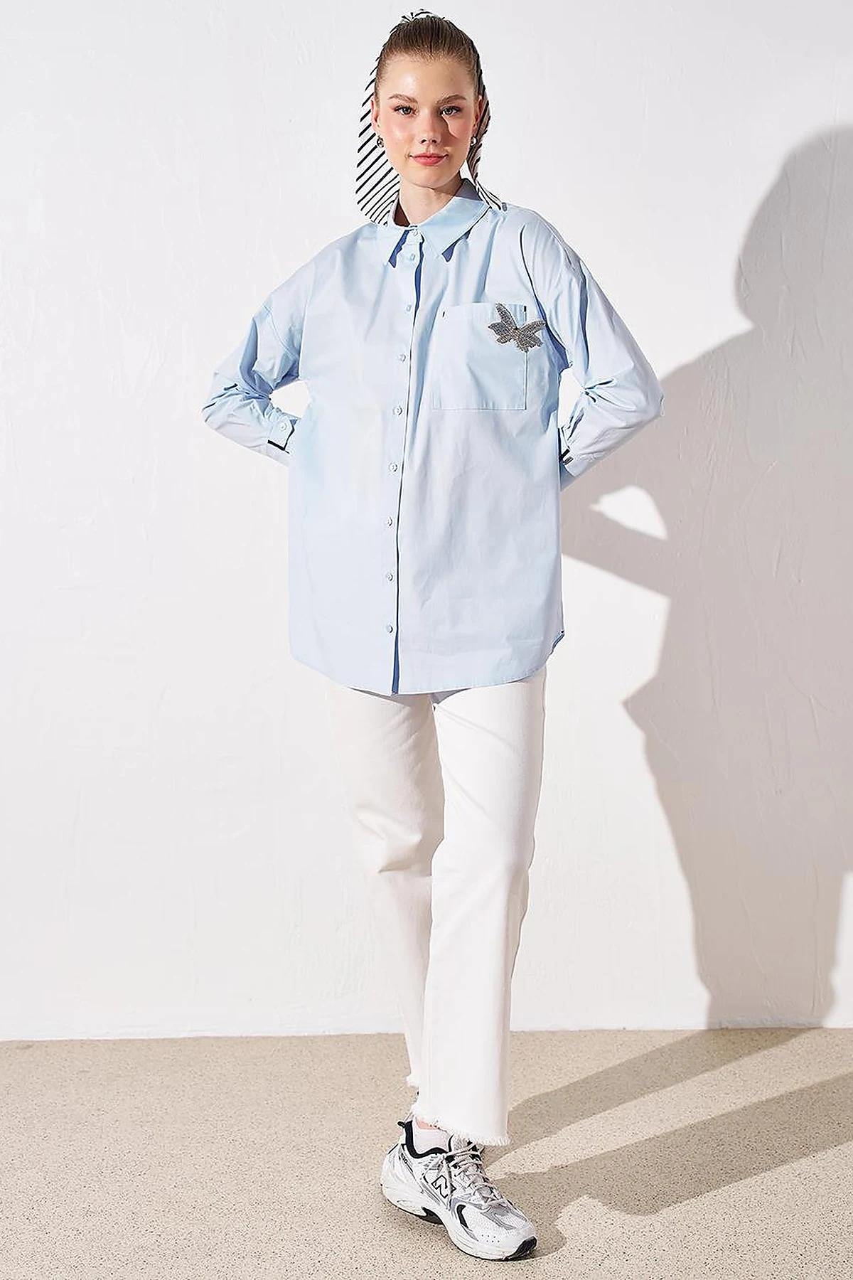 Accessory Detailed Shirt Collar Tunic Blue