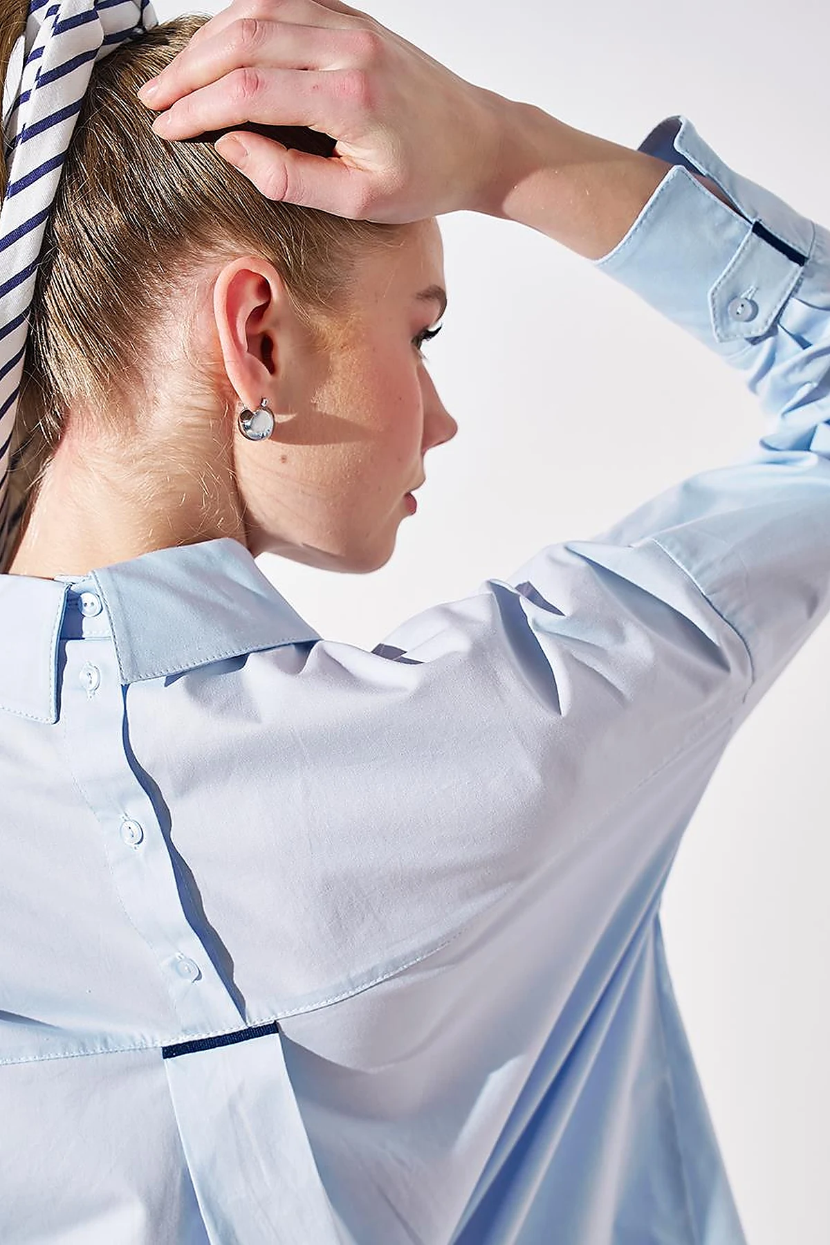 Accessory Detailed Shirt Collar Tunic Blue