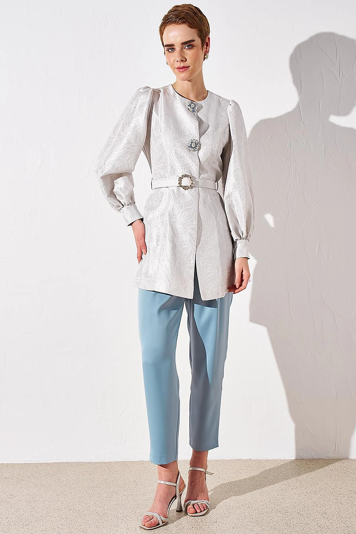 Metal Accessory Jacquard Jacket Gray