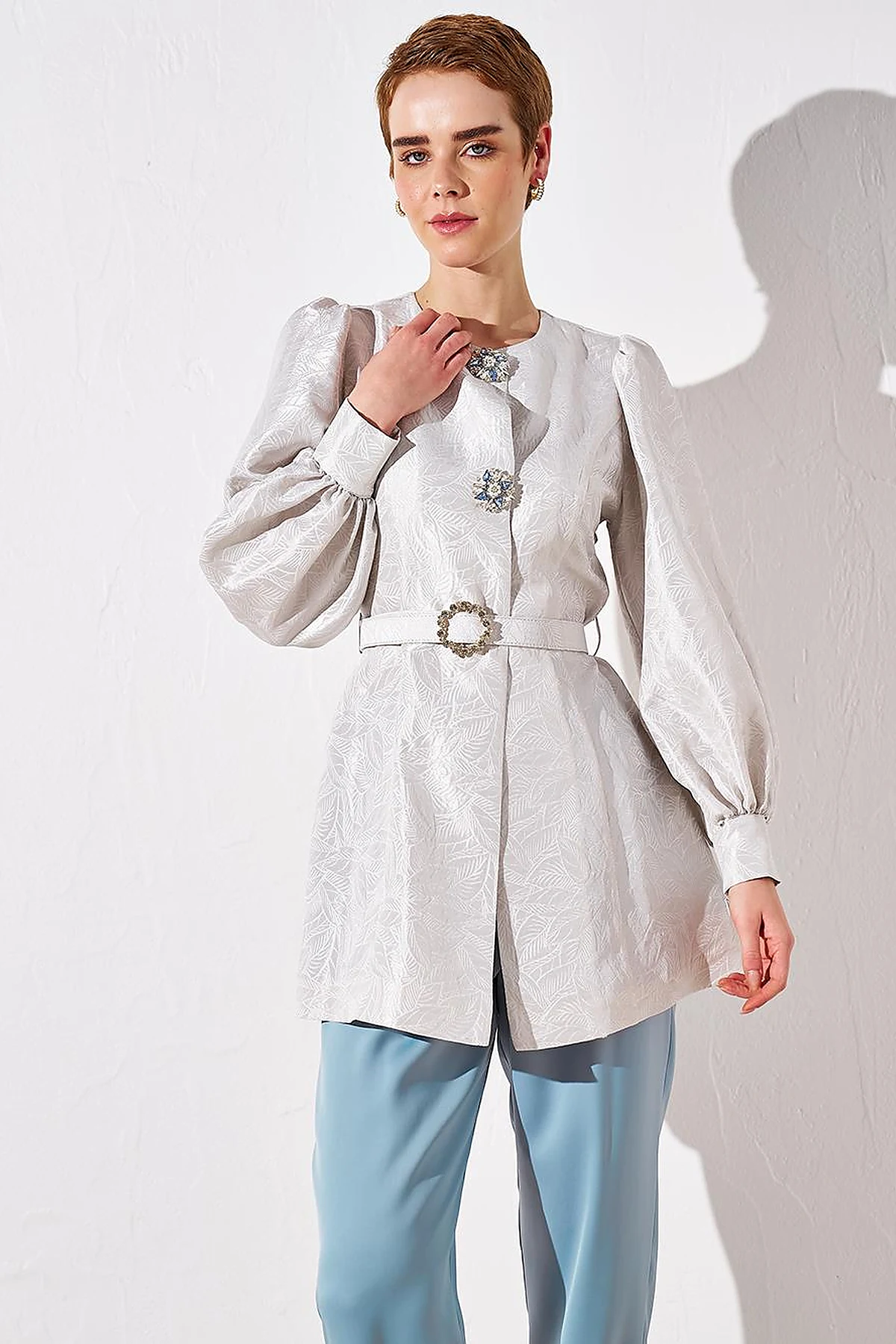 Metal Accessory Jacquard Jacket Gray