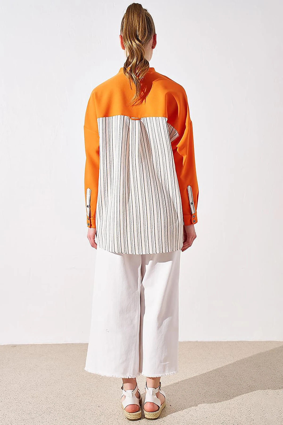 Striped Pattern Mix Sweatshirt Orange