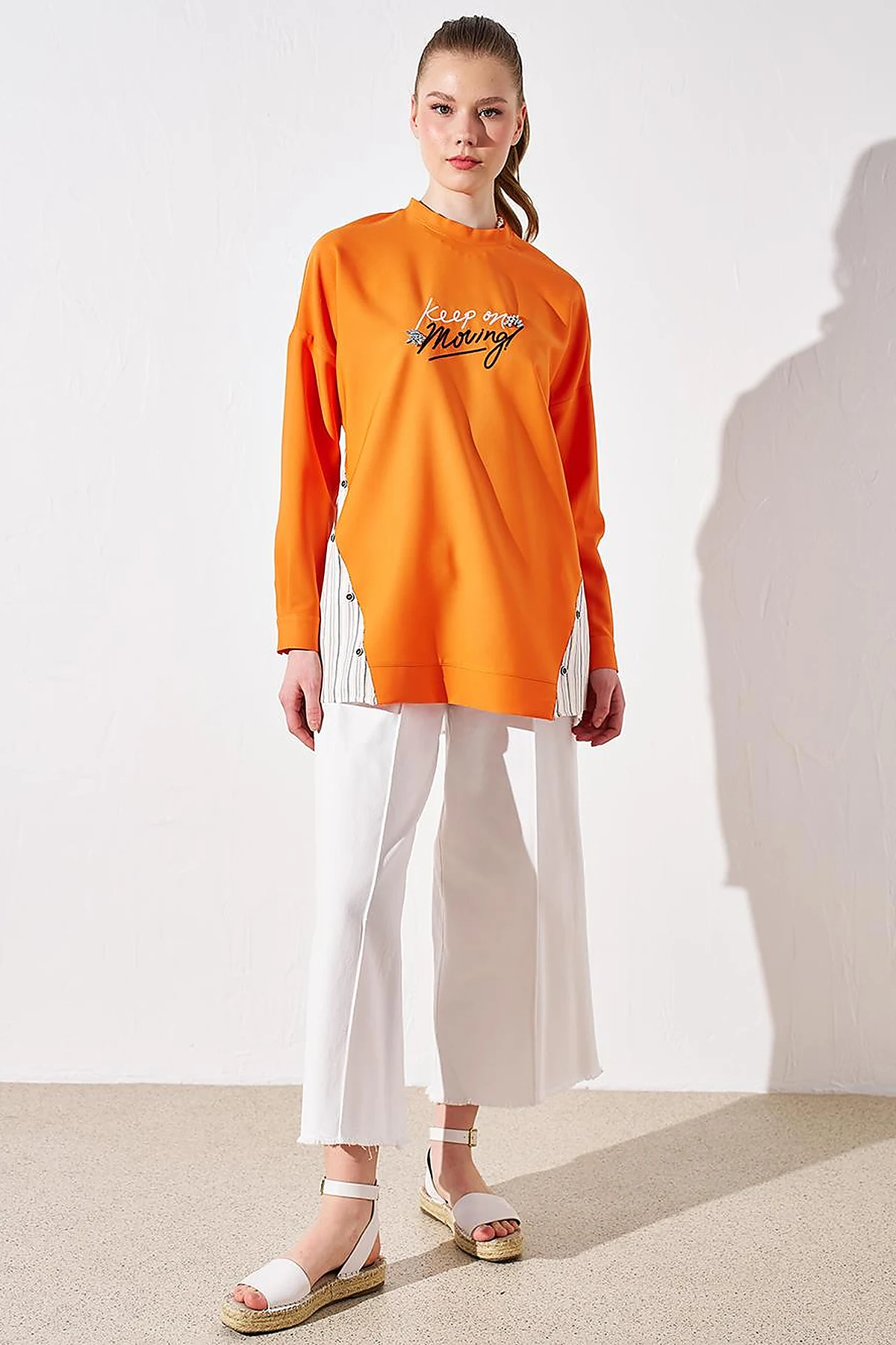 Striped Pattern Mix Sweatshirt Orange