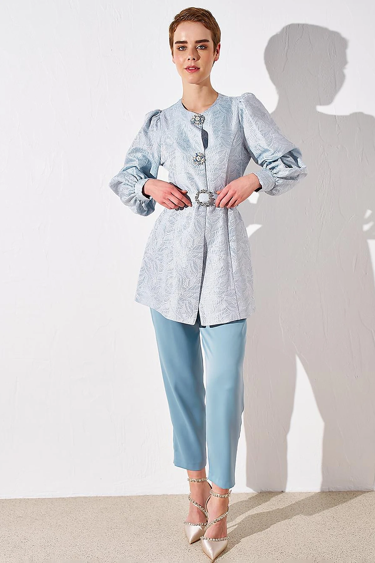Metal Accessory Jacquard Jacket Sea Ice