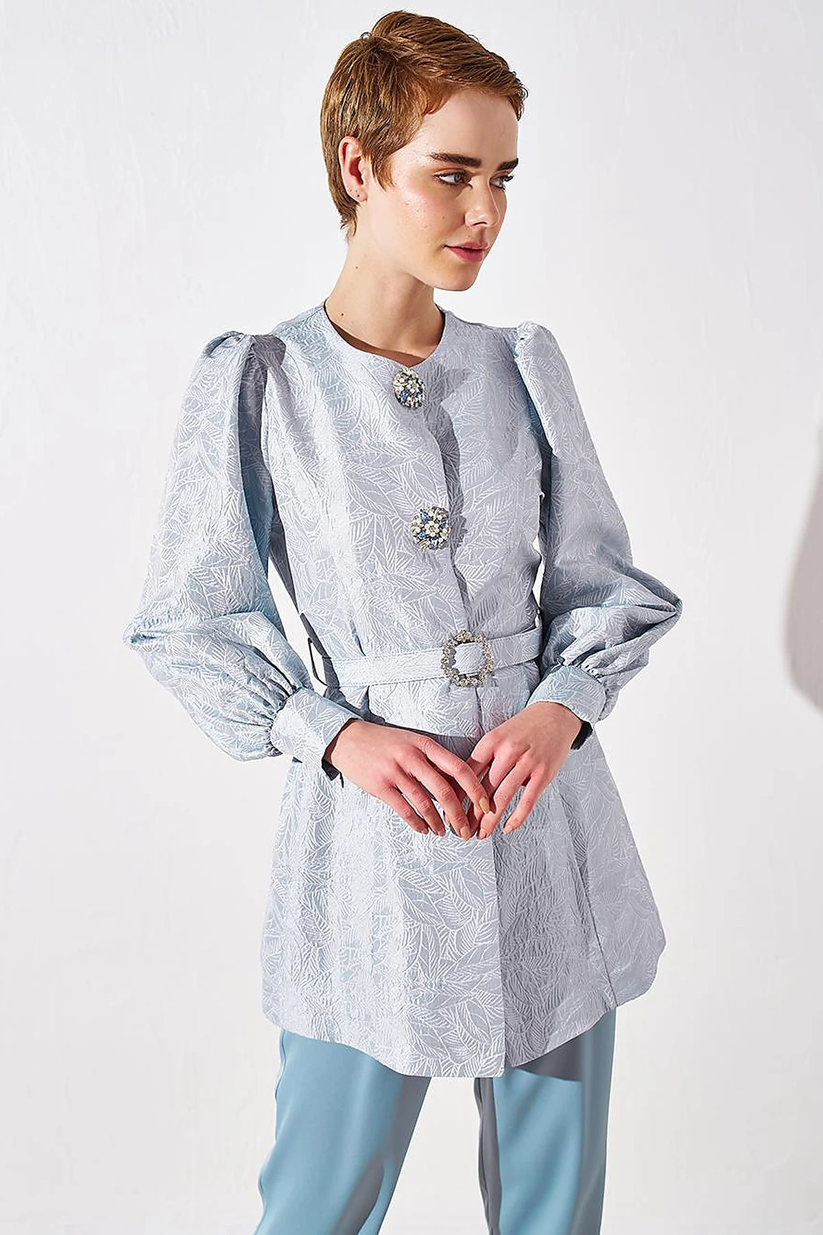 Metal Accessory Jacquard Jacket Sea Ice