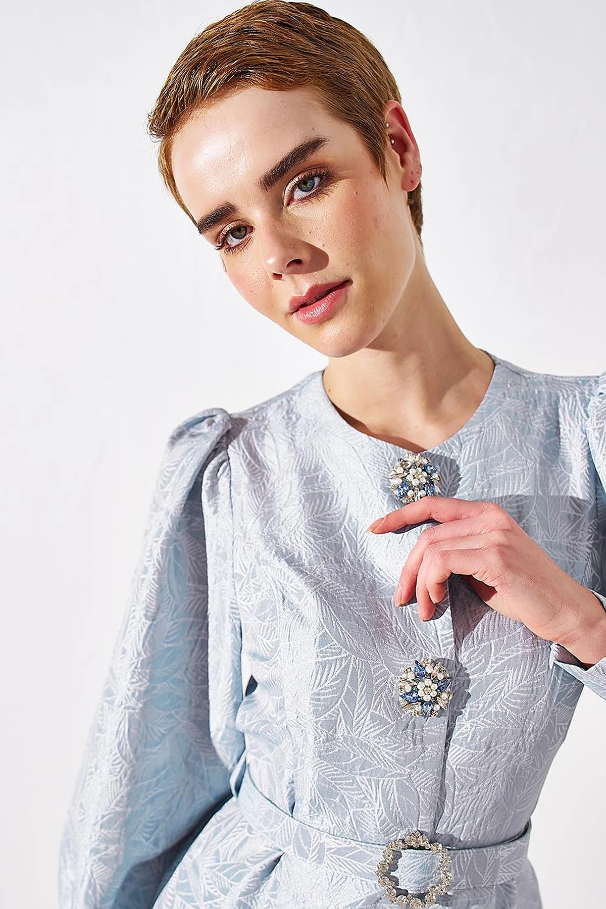 Metal Accessory Jacquard Jacket Sea Ice