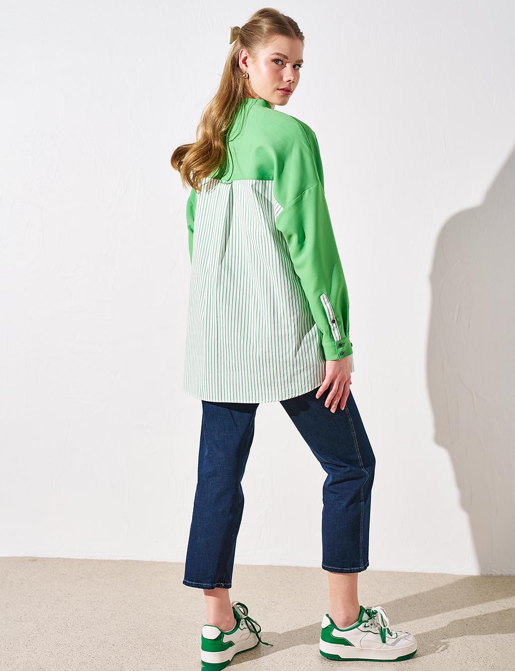 Stripe Pattern Mix Sweatshirt Clover Green