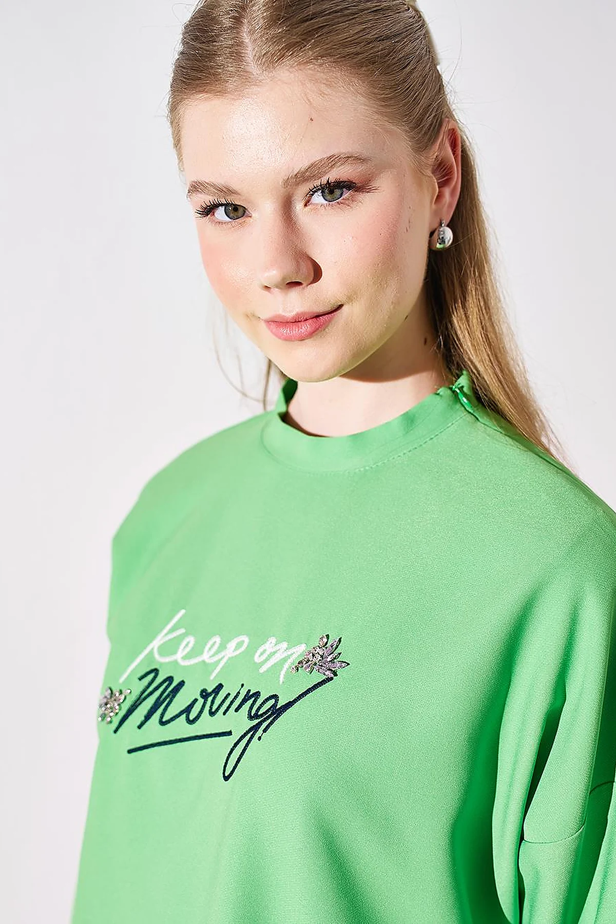 Striped Pattern Mix Sweatshirt Clover Green