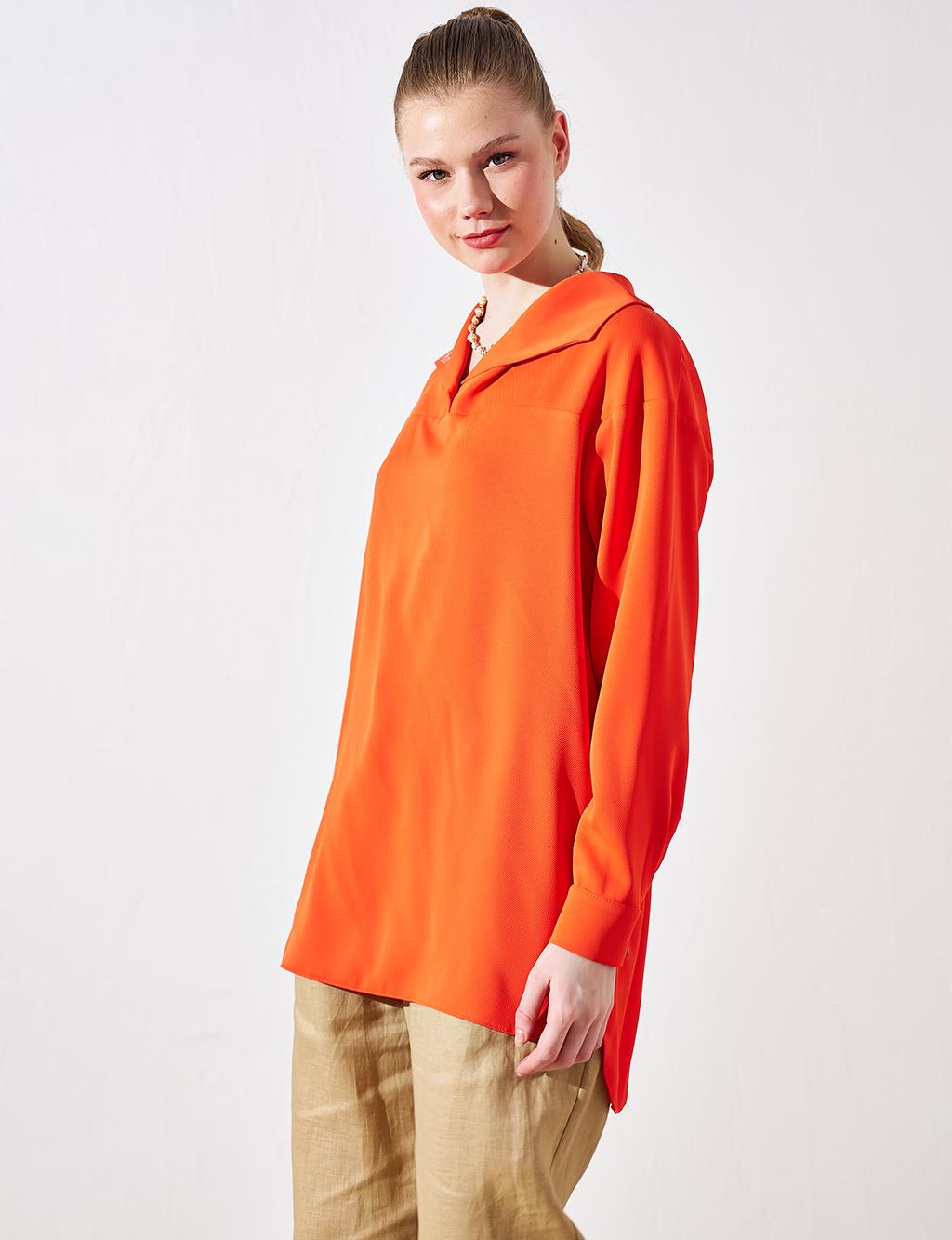 Embroidered Wide Collar Tunic Coral