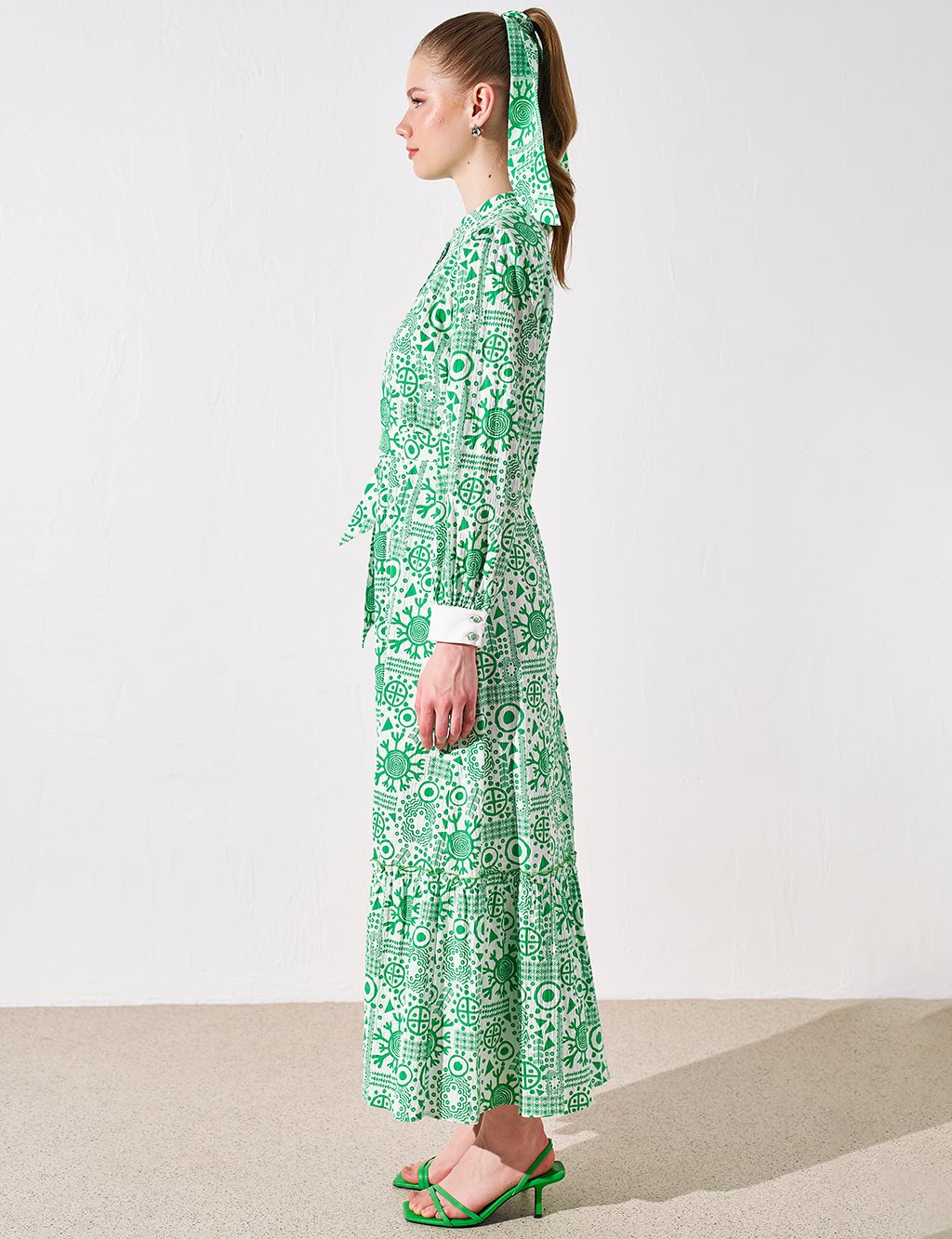 Layered Pattern Dress Clover Green