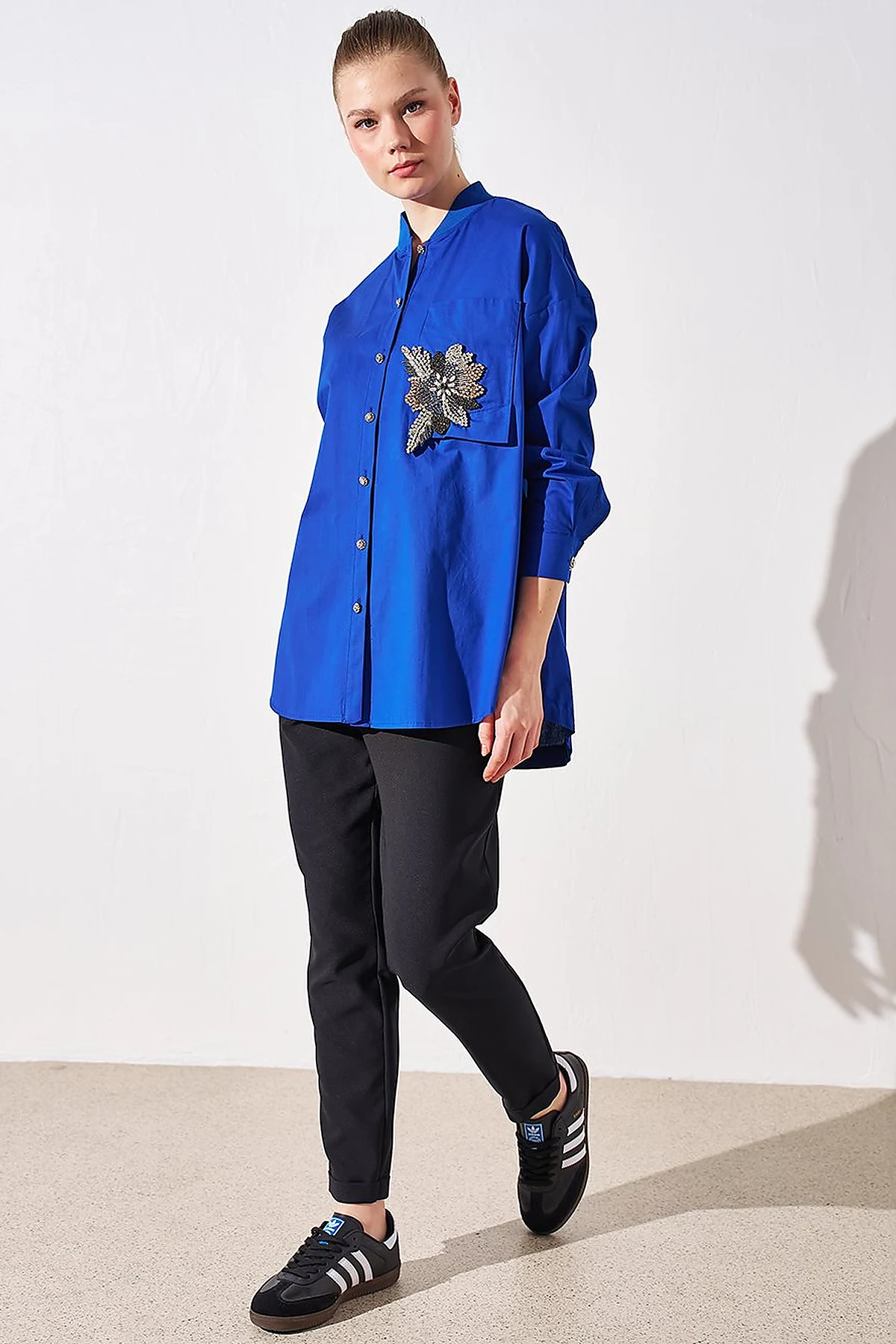 Taş İşlemeli Poplin Tunik İndigo