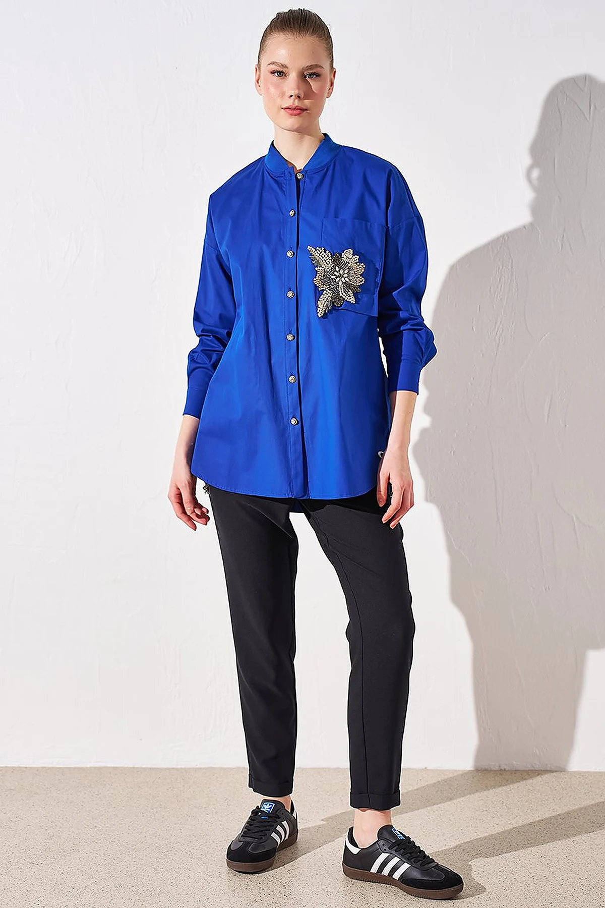 Taş İşlemeli Poplin Tunik İndigo