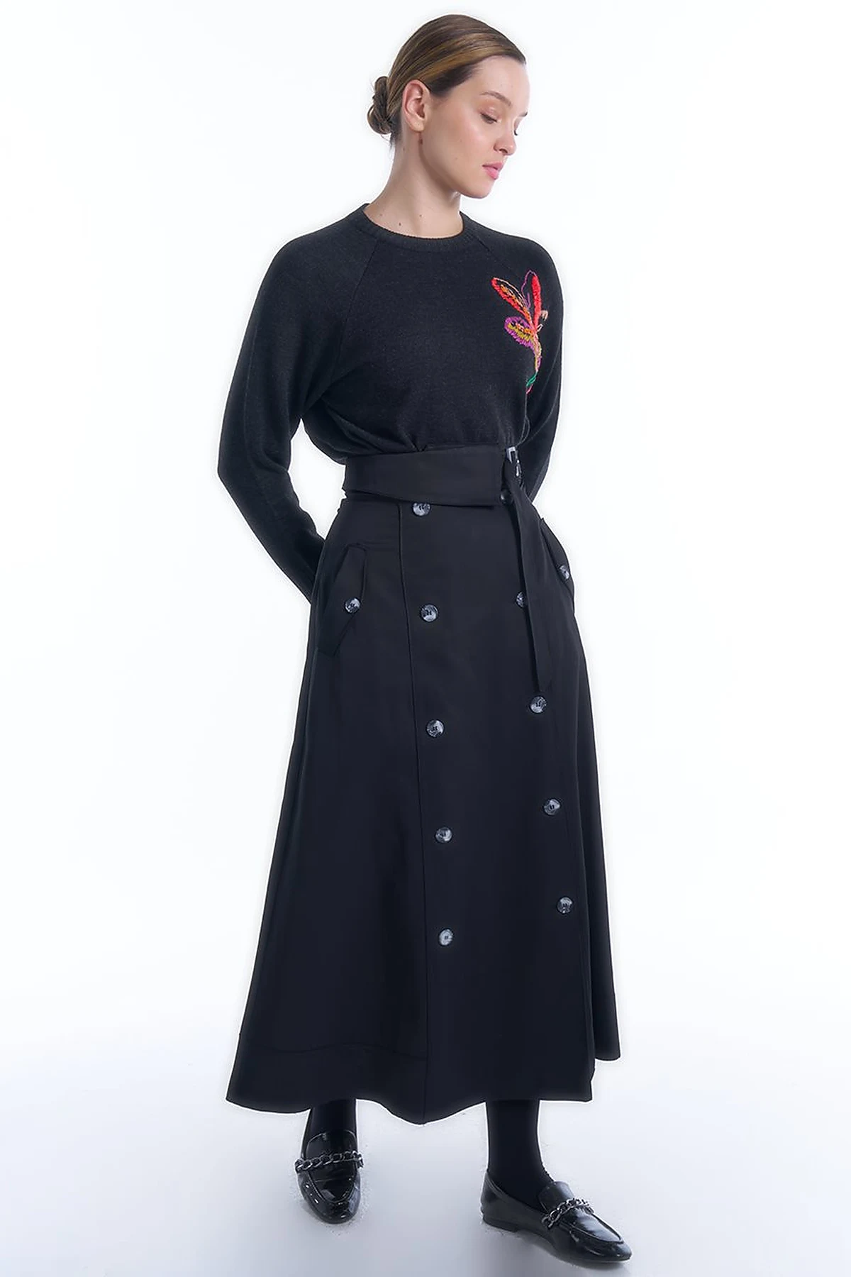 Buckled Flared Skirt Black
