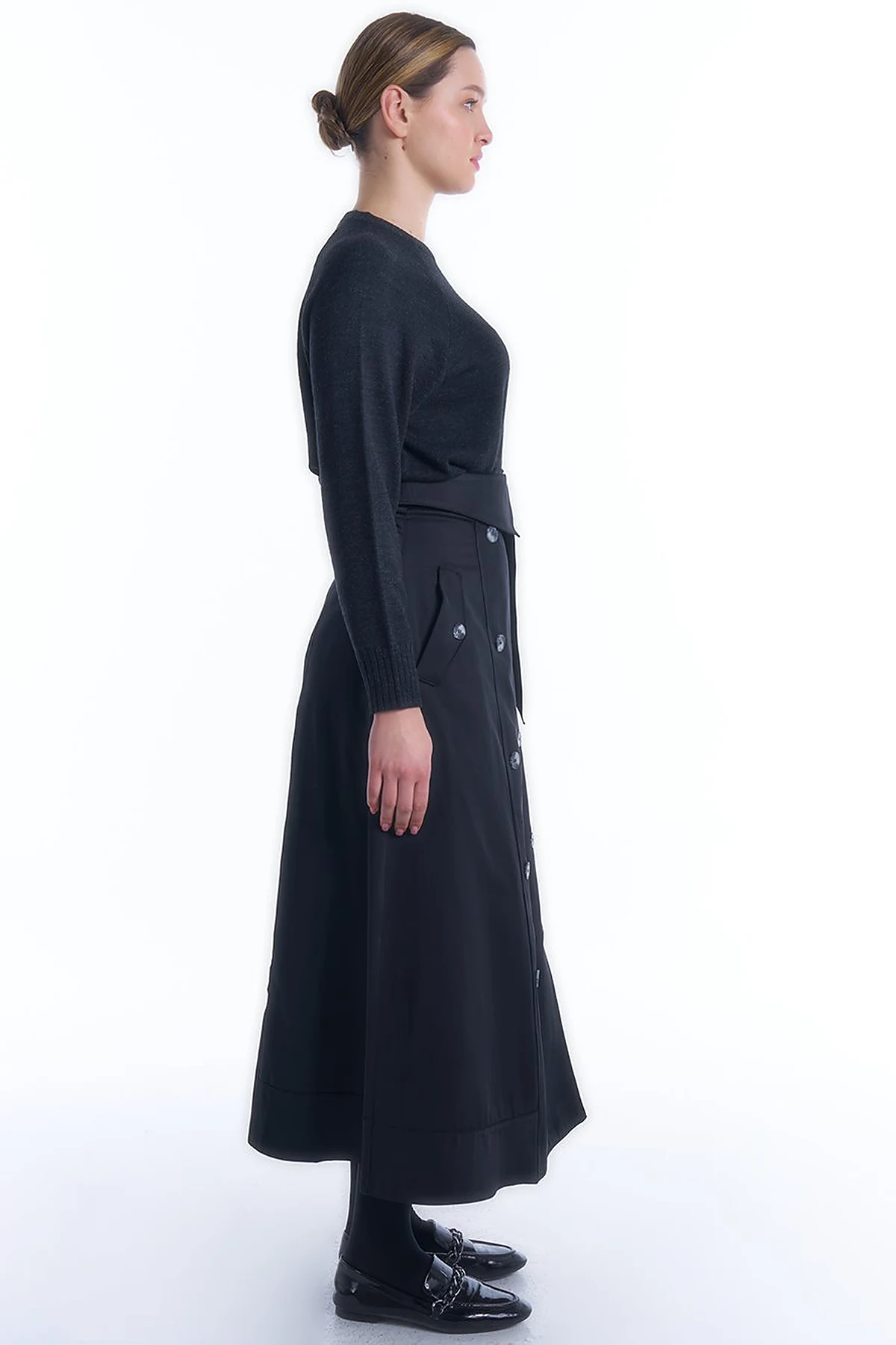 Buckled Flared Skirt Black