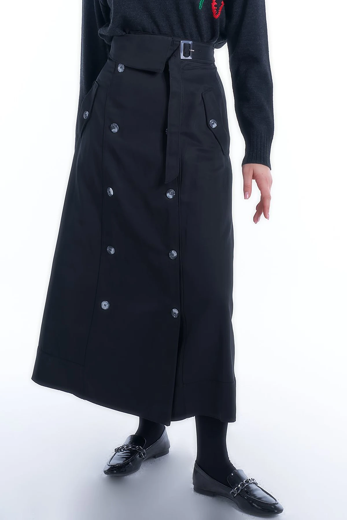 Buckled Flared Skirt Black