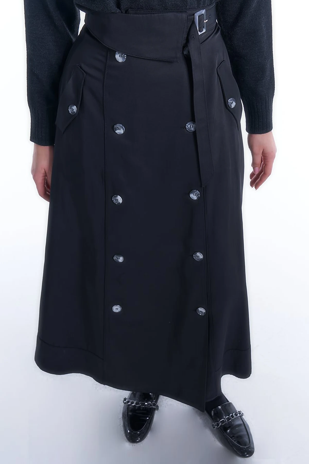 Buckled Flared Skirt Black