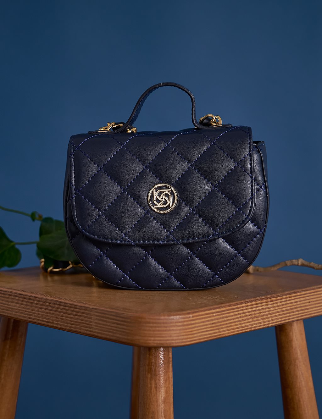 Quilted Faux Leather Bag Navy Blue