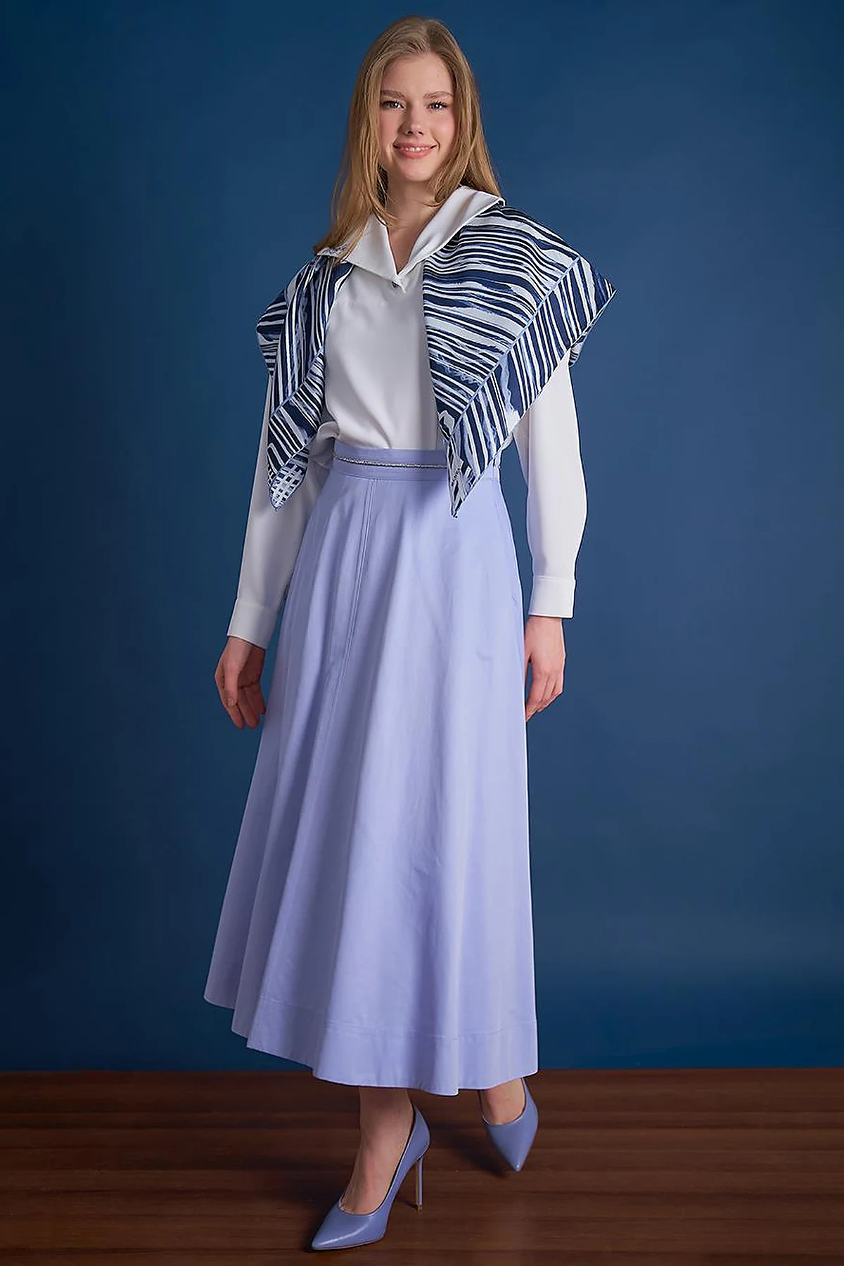 High Waist Flared Skirt Sky Blue