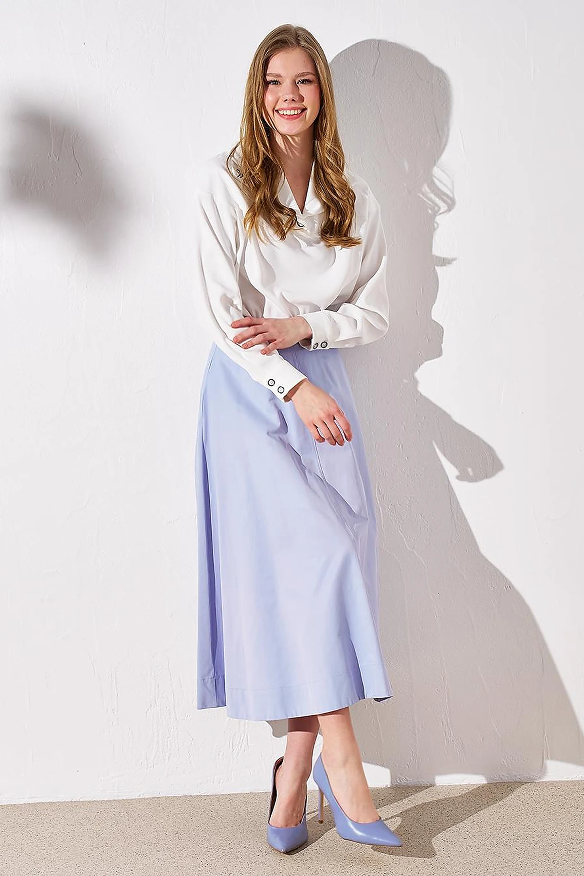 High Waist Flared Skirt Sky Blue
