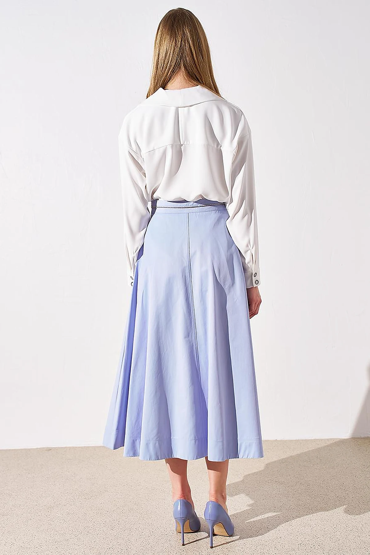 High Waist Flared Skirt Sky Blue