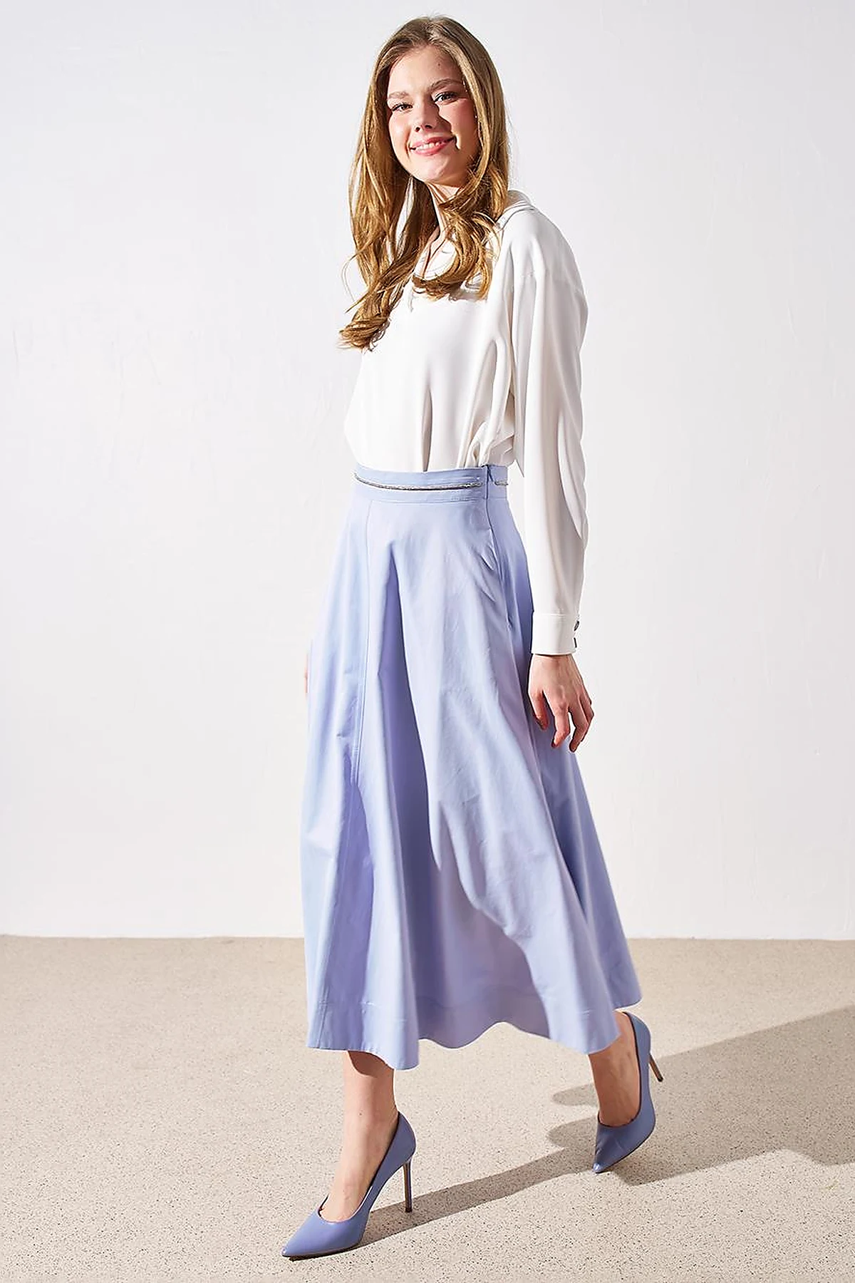 High Waist Flared Skirt Sky Blue