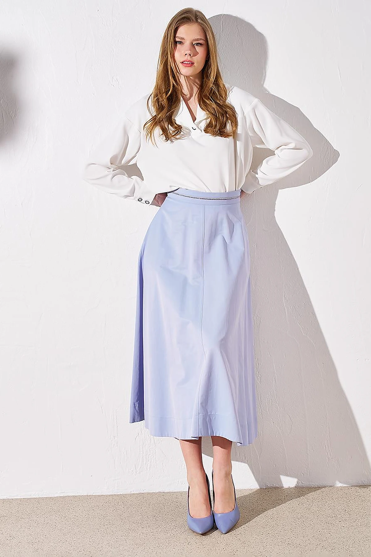 High Waist Flared Skirt Sky Blue