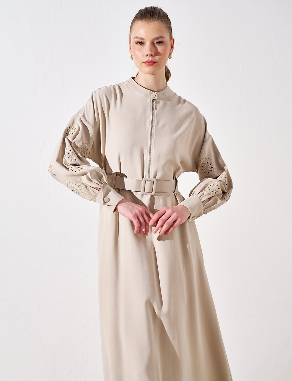 Kaplama Kemerli Rayon Elbise Taş