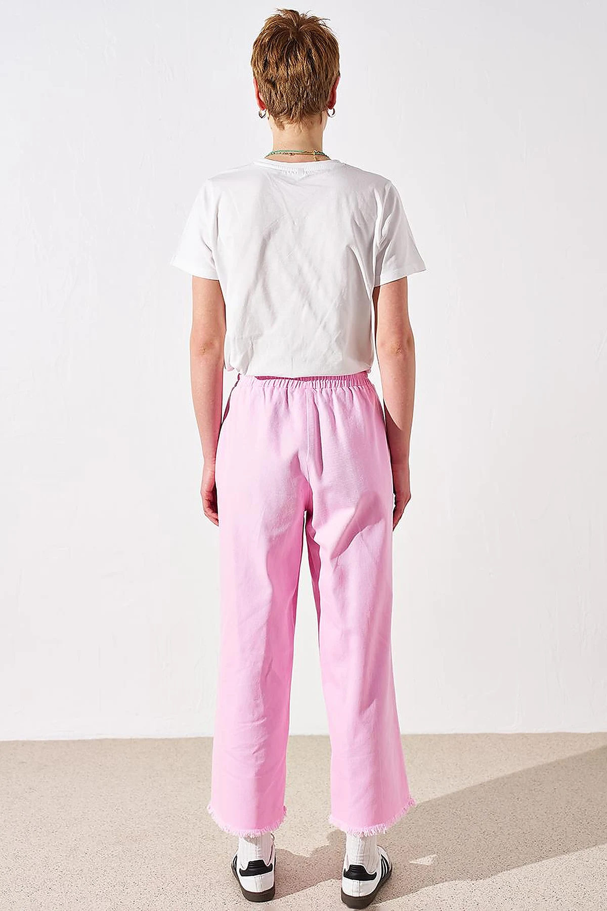 Püsküllü Geniş Paça Denim Pantolon Şeker Pembe