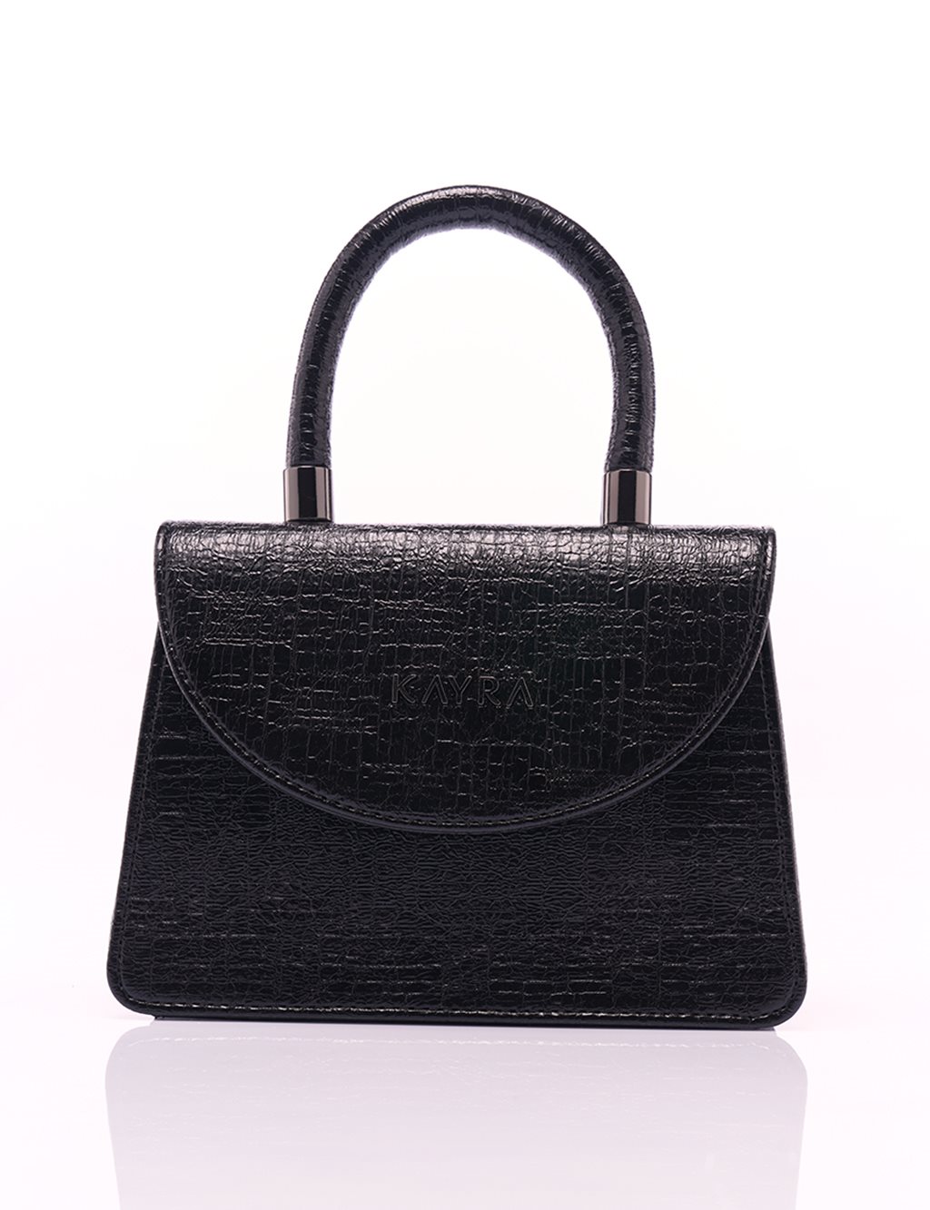 Flap Textured Patent Leather Bag Black