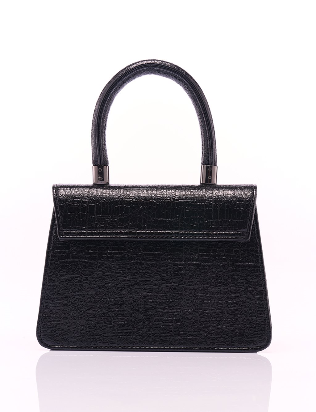 Flap Textured Patent Leather Bag Black