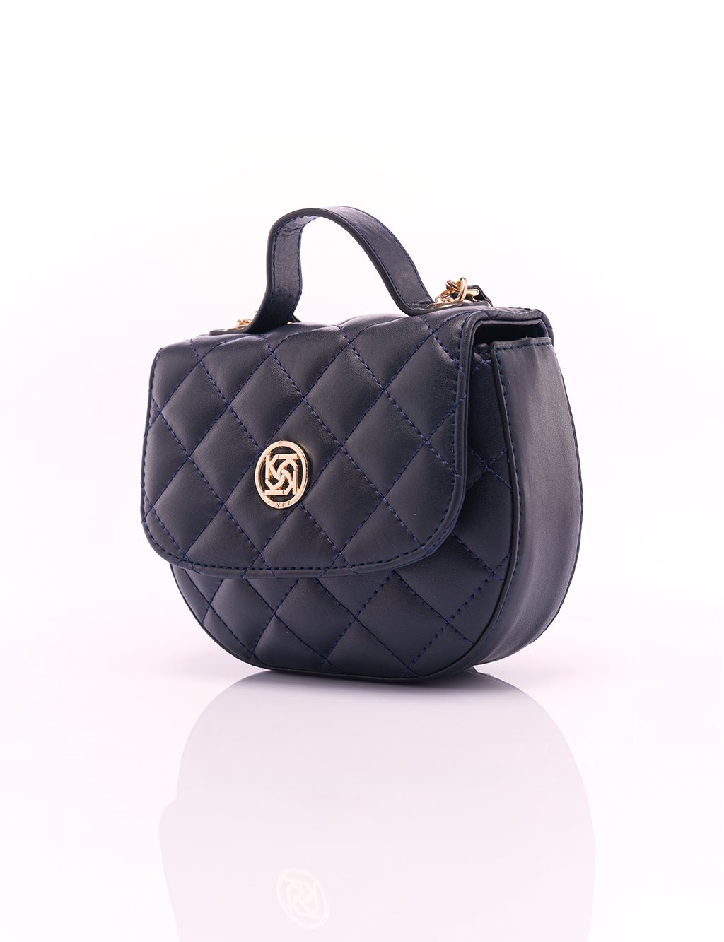 Quilted Faux Leather Bag Navy Blue