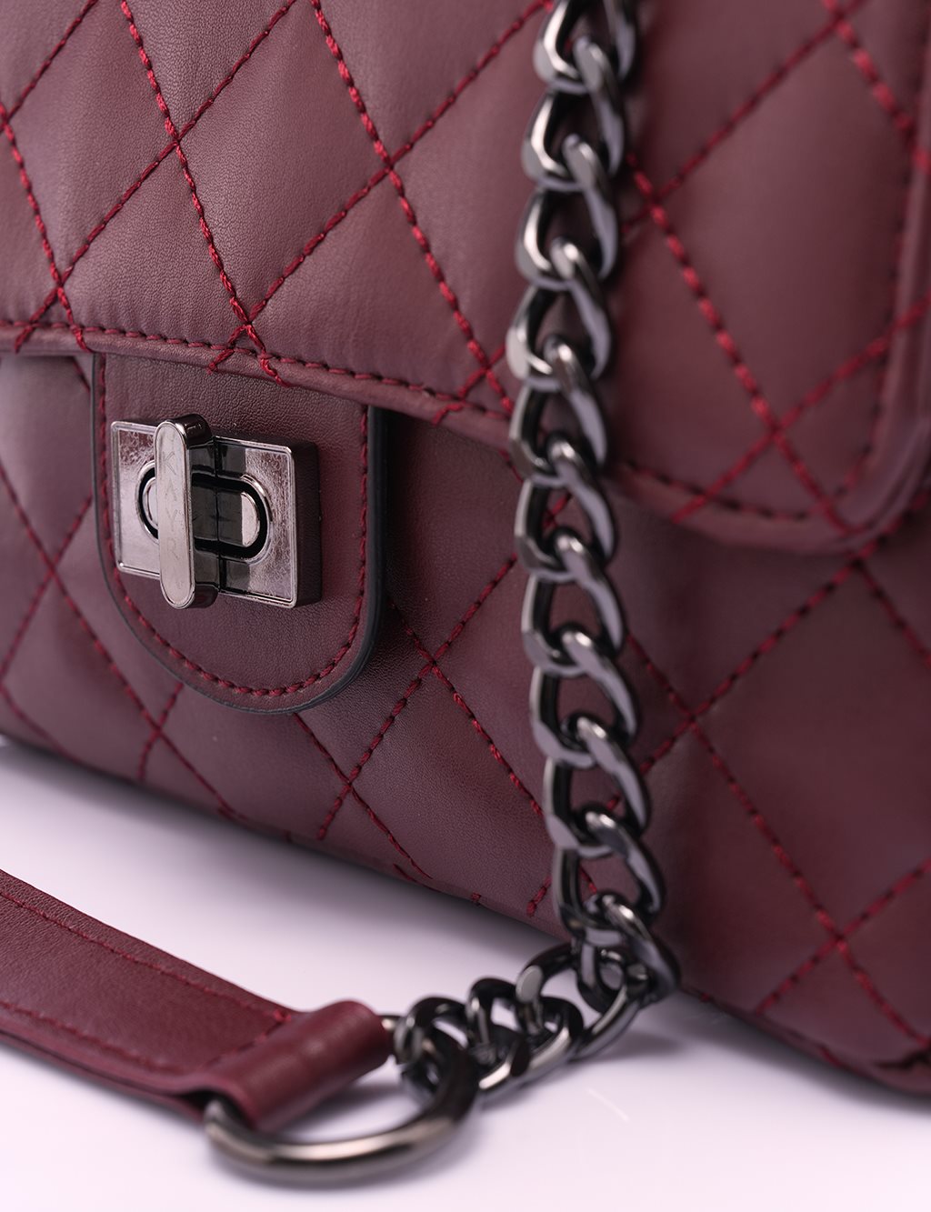 Lock Detailed Faux Leather Bag Claret Red