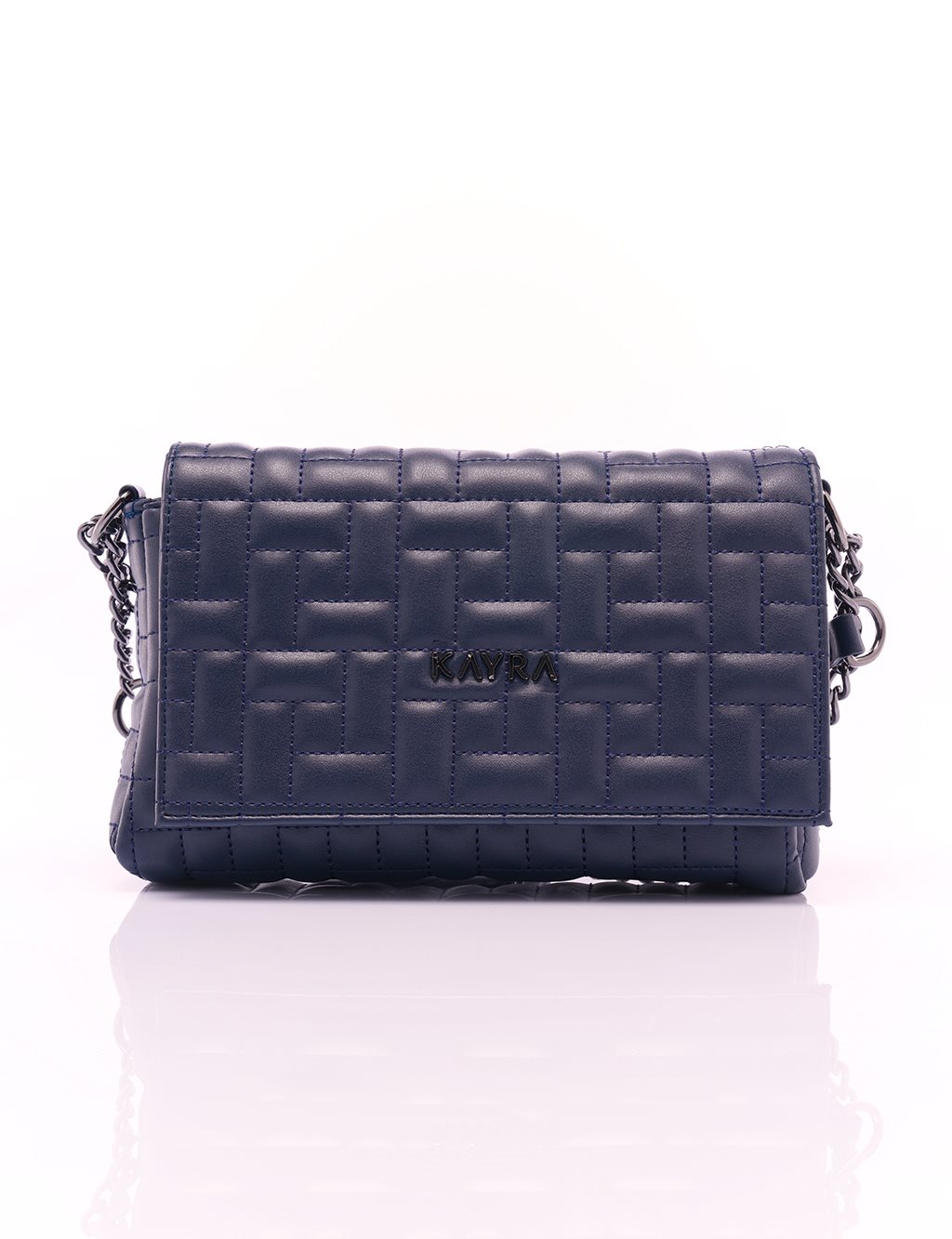 Covered Faux Leather Rectangular Form Bag Navy Blue