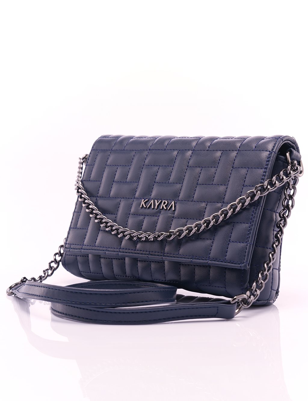 Covered Faux Leather Rectangular Form Bag Navy Blue