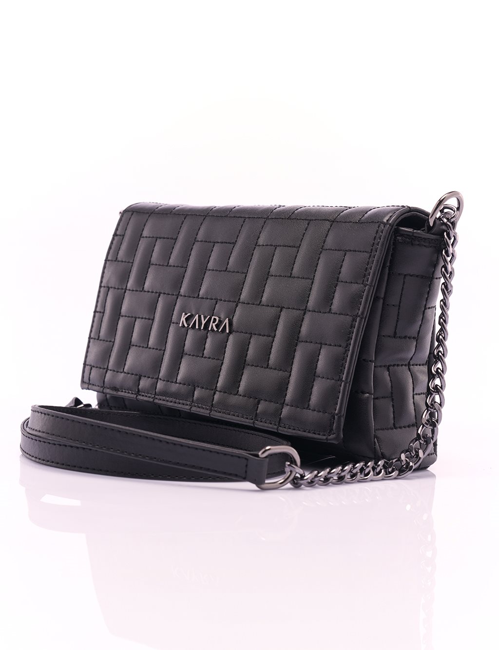 Faux Leather Rectangular Form Bag with Cover Black