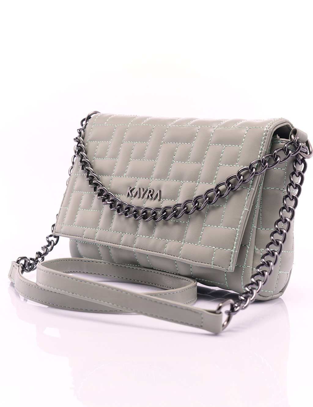 Covered Faux Leather Rectangular Form Bag Green