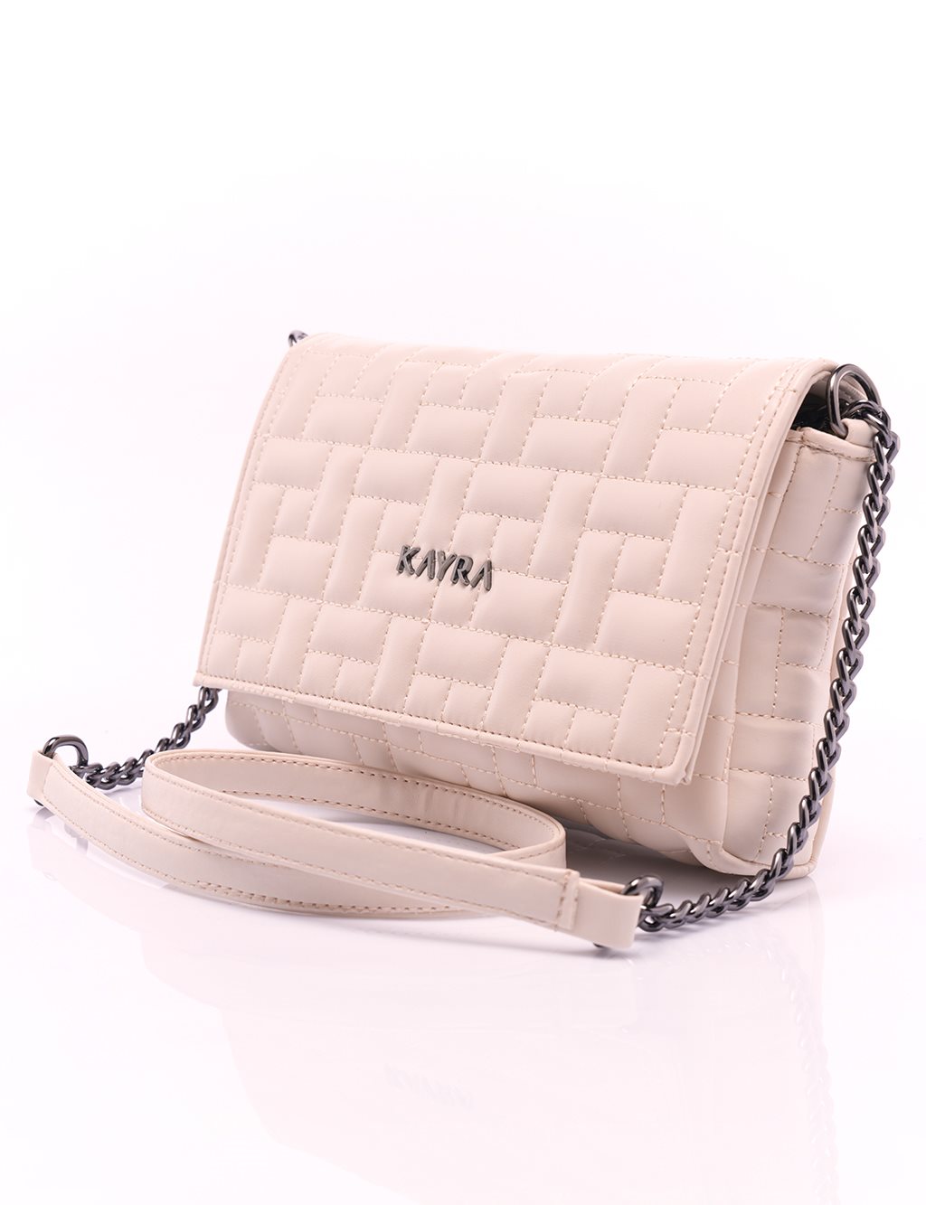 Covered Faux Leather Rectangular Form Bag Cream