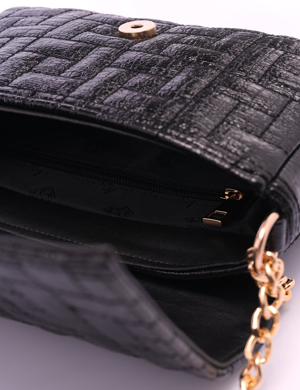 Flap Crocodile Pattern Bag Black