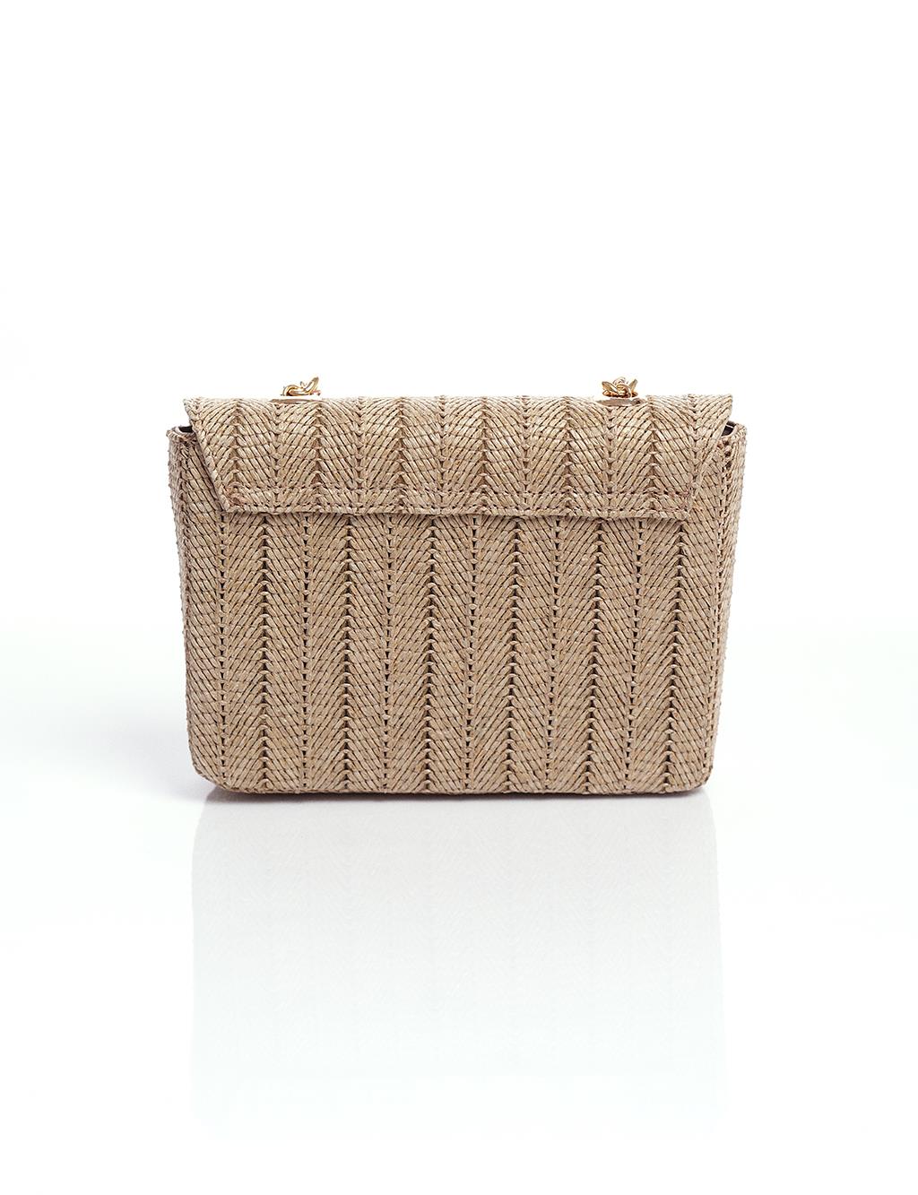 Straw Bag with Lid Beige