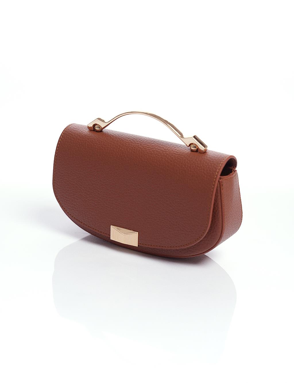 D Form Bag with Metal Handle Detail - Brown