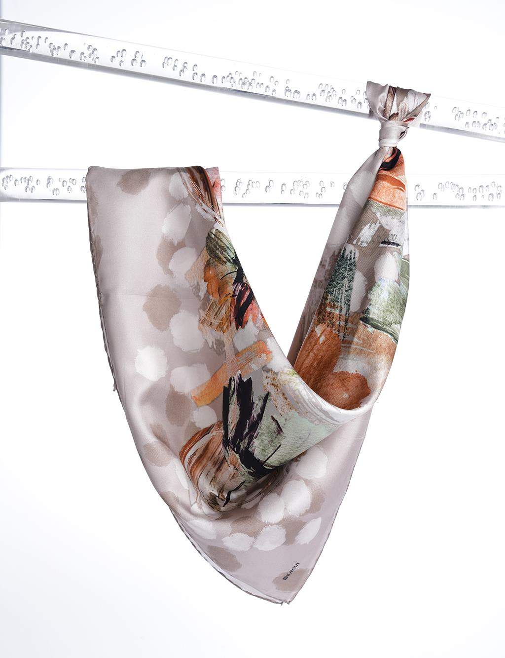 Abstract Pattern Scarf Beige