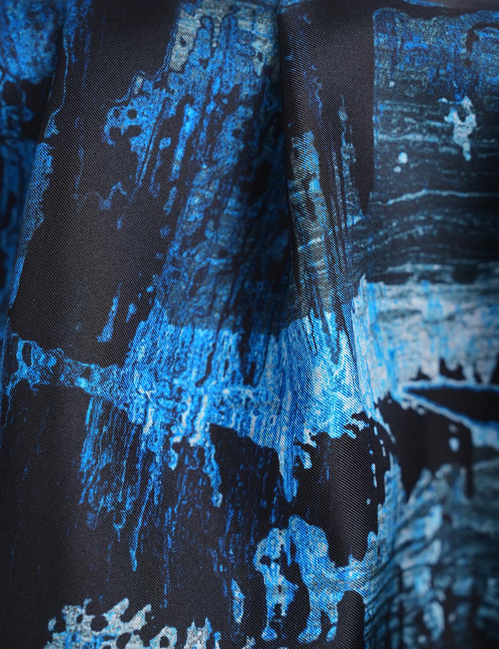 Brush Patterned Silk Scarf Navy Blue